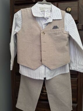 Koala Kids Beige Vest & Pants Matching Set with Striped Shirt size 24 months